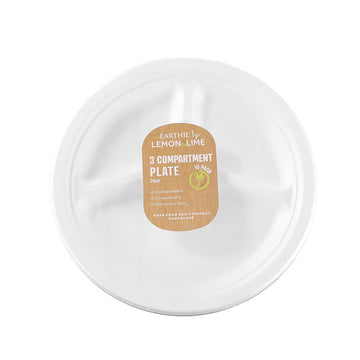 2 x Lemon & Lime ECO Sugarcane 3 Compartment Plate 10 Pack - 26cm